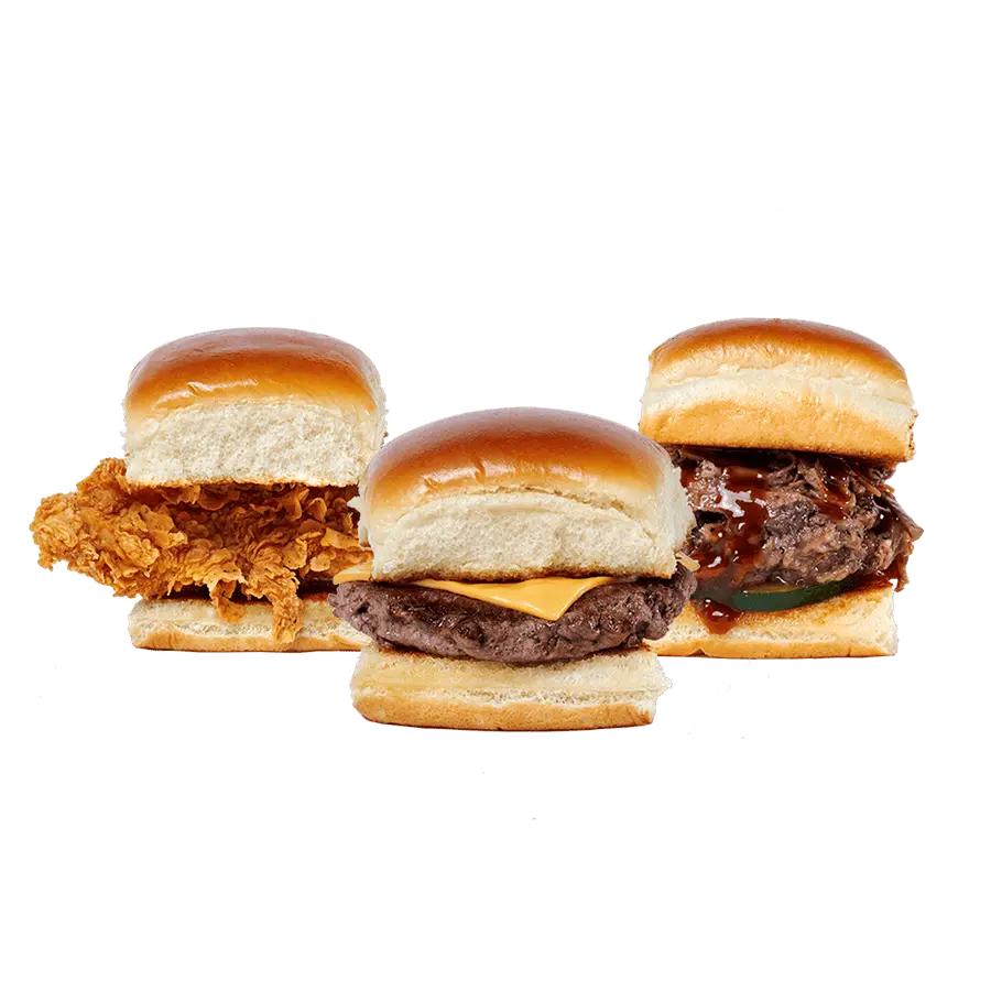 Aussie Grill Slider Flight — three signature minis on one tray